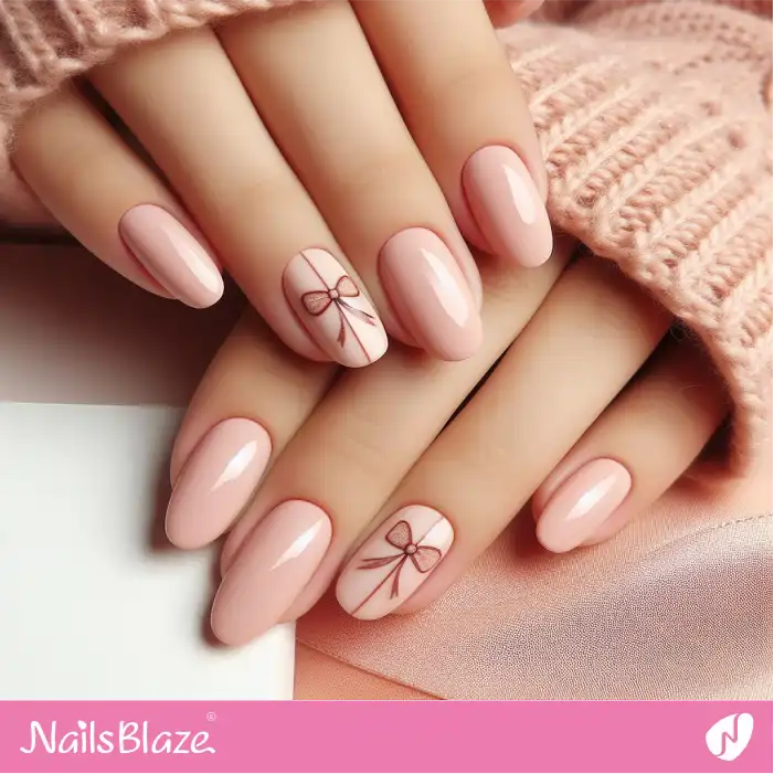 Peach Fuzz Almond Nails Bow Design | Color of the Year 2024 - NB1928